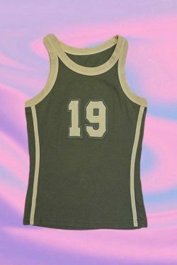 Vintage Green Number Print Slim Tank Top - Y2K Aesthetic - Coquette & Grunge Style