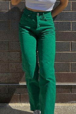 Vintage Green Wash Boyfriend Jeans - Y2K Aesthetic Denim - Coquette Grunge Fashion