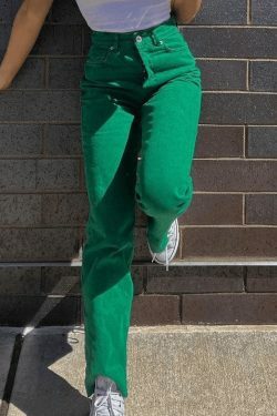 Vintage Green Wash Boyfriend Jeans - Y2K Aesthetic Denim - Coquette Grunge Fashion