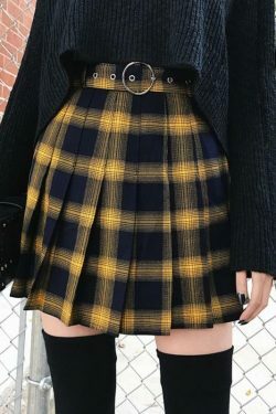 Vintage Grunge Style High Waist Mini School Skirt for Women - Y2K Fashion Aesthetic