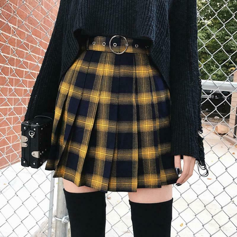 Vintage Grunge Style High Waist Mini School Skirt for Women - Y2K Fashion Aesthetic
