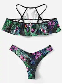 Vintage Halter Ruffles Bikini Set with Ethnic Print for Y2K Fashion Enthusiasts