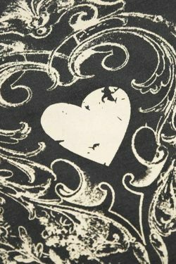 Vintage Heart Print Off Shoulder Long Sleeve Tee - Y2K Coquette Aesthetic Grunge Style Cute Tops