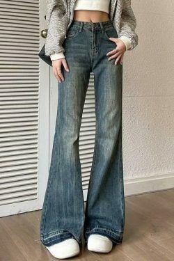 Vintage High Rise Flare Jeans - Y2K Fashion Staple for Retro Aesthetic Looks