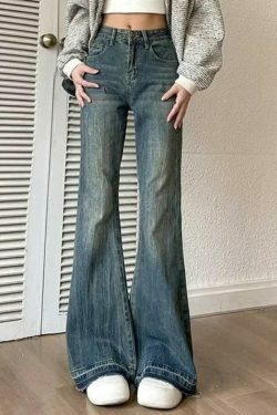 Vintage High Rise Flare Jeans - Y2K Fashion Staple for Retro Aesthetic Looks