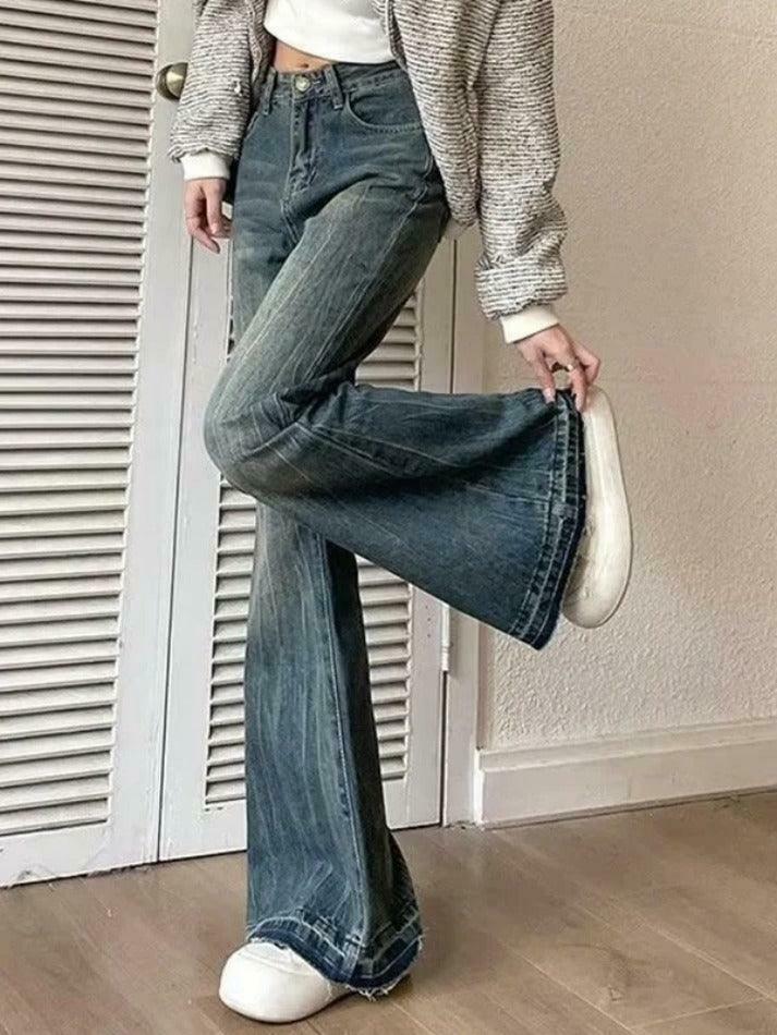 Vintage High Rise Flare Jeans - Y2K Fashion Staple for Retro Aesthetic Looks Vintage High Rise Flare Jeans - Y2K Fashion Staple for Retro Aesthetic Looks
