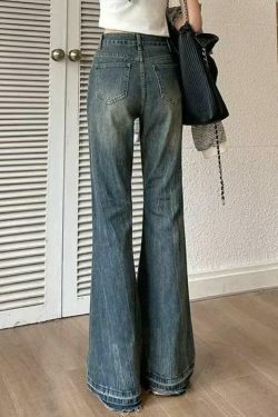 Vintage High Rise Flare Jeans - Y2K Fashion Staple for Retro Aesthetic Looks