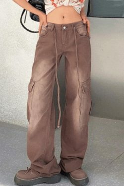 Vintage High Rise Loose Tie Jeans - Y2K Fashion Denim with a Coquette Aesthetic