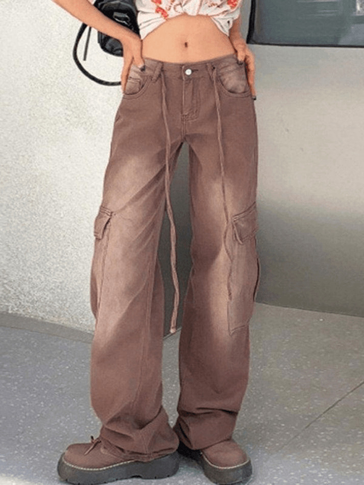 Vintage High Rise Loose Tie Jeans - Y2K Fashion Denim with a Coquette Aesthetic Vintage High Rise Loose Tie Jeans - Y2K Fashion Denim with a Coquette Aesthetic