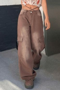 Vintage High Rise Loose Tie Jeans - Y2K Fashion Denim with a Coquette Aesthetic