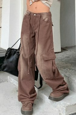 Vintage High Rise Loose Tie Jeans - Y2K Fashion Denim with a Coquette Aesthetic