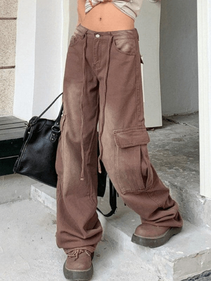 Vintage High Rise Loose Tie Jeans - Y2K Fashion Denim with a Coquette Aesthetic Vintage High Rise Loose Tie Jeans - Y2K Fashion Denim with a Coquette Aesthetic