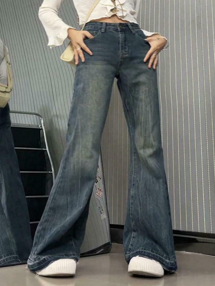 Vintage High Rise Raw Trim Flare Jeans - Y2K Fashion Staple for Women's Niche Aesthetic Vintage High Rise Raw Trim Flare Jeans - Y2K Fashion Staple for Women's Niche Aesthetic