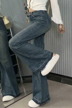 Vintage High Rise Raw Trim Flare Jeans - Y2K Fashion Staple for Women's Niche Aesthetic