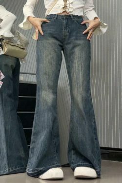 Vintage High Rise Raw Trim Flare Jeans - Y2K Fashion Staple for Women's Niche Aesthetic