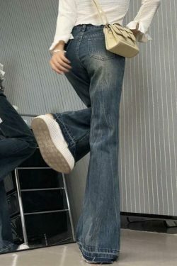 Vintage High Rise Raw Trim Flare Jeans - Y2K Fashion Staple for Women's Niche Aesthetic