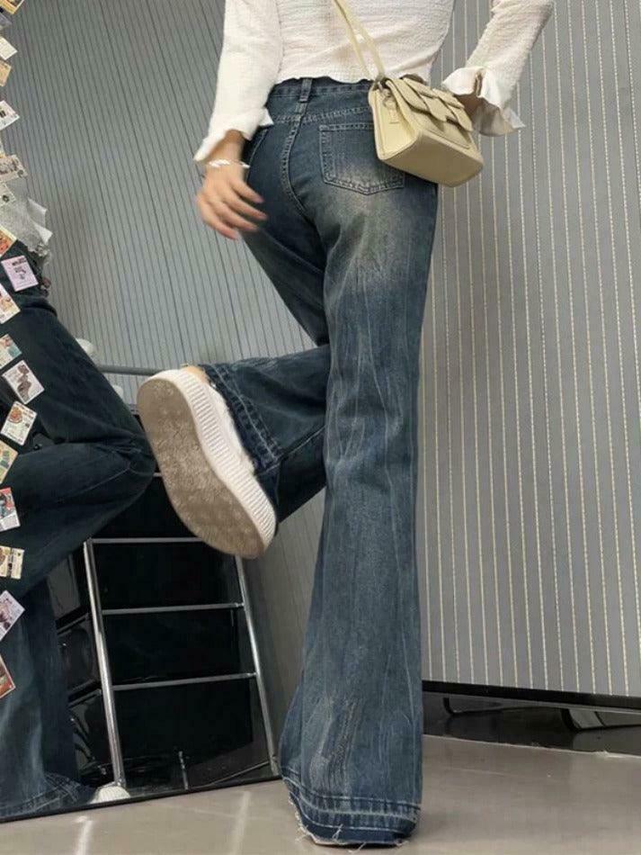 Vintage High Rise Raw Trim Flare Jeans - Y2K Fashion Staple for Women's Niche Aesthetic Vintage High Rise Raw Trim Flare Jeans - Y2K Fashion Staple for Women's Niche Aesthetic