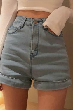 Vintage High Waist Denim Shorts - Retro Y2K Fashion for Women - Coquette Aesthetic Grunge Style