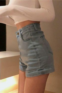 Vintage High Waist Denim Shorts - Retro Y2K Fashion for Women - Coquette Aesthetic Grunge Style
