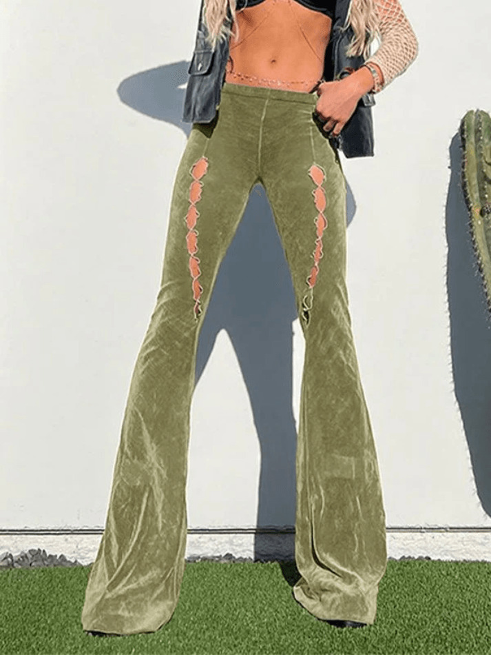 Vintage Hollow Flare Leg Pants - Y2K Fashion Statement with Coquette Aesthetic & Grunge Style Vintage Hollow Flare Leg Pants - Y2K Fashion Statement with Coquette Aesthetic & Grunge Style