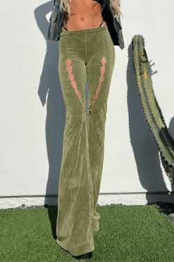 Vintage Hollow Flare Leg Pants - Y2K Fashion Statement with Coquette Aesthetic & Grunge Style