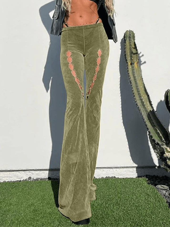 Vintage Hollow Flare Leg Pants - Y2K Fashion Statement with Coquette Aesthetic & Grunge Style Vintage Hollow Flare Leg Pants - Y2K Fashion Statement with Coquette Aesthetic & Grunge Style
