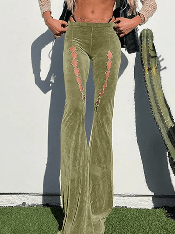 Vintage Hollow Flare Leg Pants - Y2K Fashion Statement with Coquette Aesthetic & Grunge Style Vintage Hollow Flare Leg Pants - Y2K Fashion Statement with Coquette Aesthetic & Grunge Style