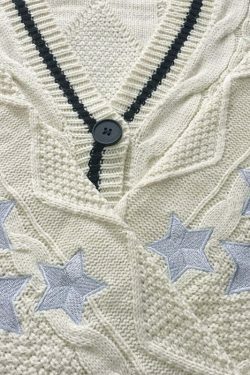 Vintage Hollywood Starlet Star-Embroidered Cardigan - Y2K Fashion Aesthetic for Women