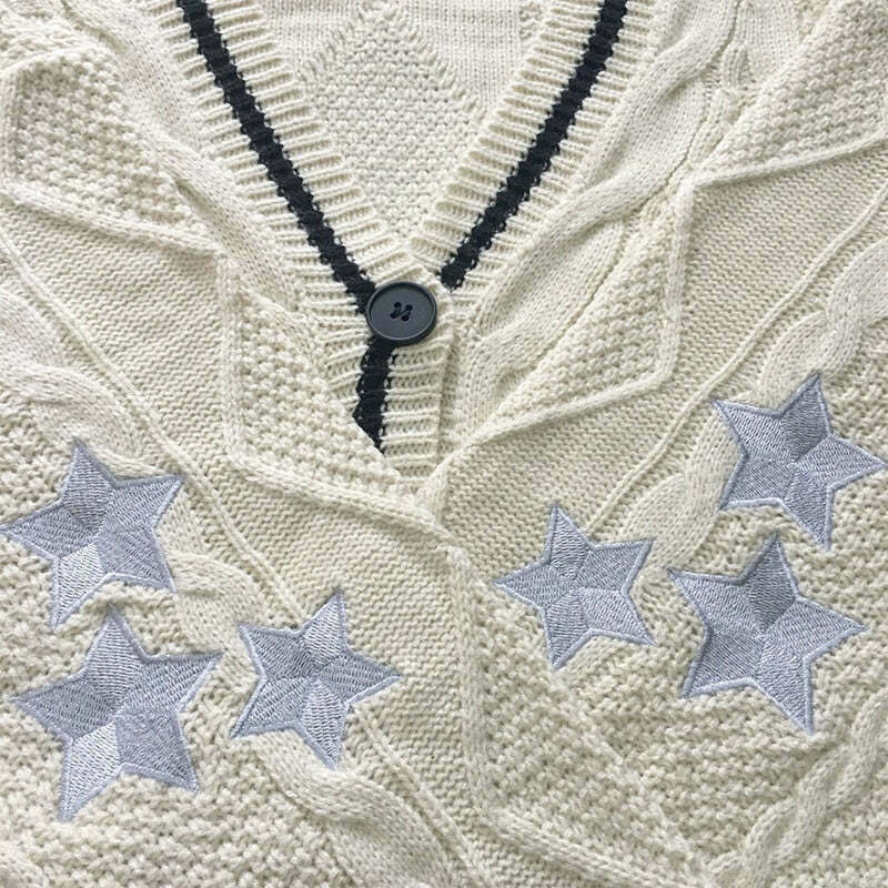 Vintage Hollywood Starlet Star-Embroidered Cardigan - Y2K Fashion Aesthetic for Women Vintage Hollywood Starlet Star-Embroidered Cardigan - Y2K Fashion Aesthetic for Women
