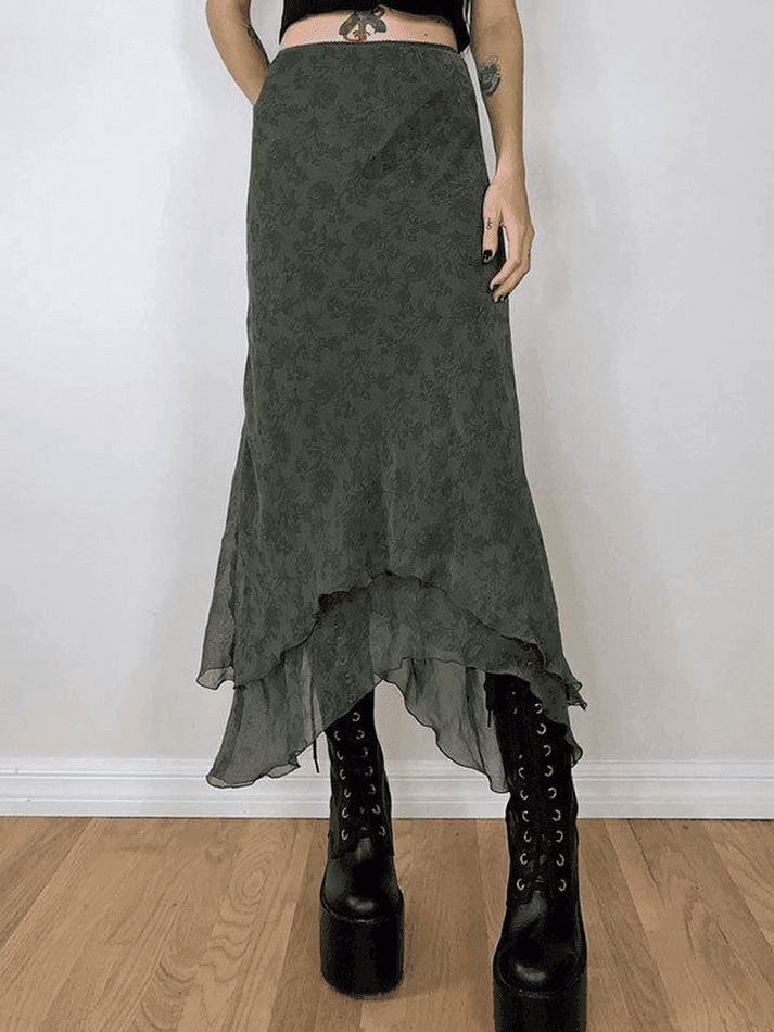 Vintage Irregular Floral Midi Skirt - Y2K Fashion Aesthetic for Women Vintage Irregular Floral Midi Skirt - Y2K Fashion Aesthetic for Women