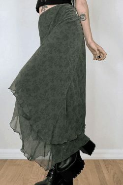 Vintage Irregular Floral Midi Skirt - Y2K Fashion Aesthetic for Women