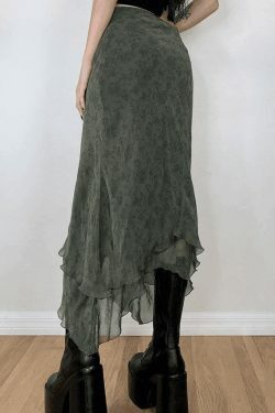 Vintage Irregular Floral Midi Skirt - Y2K Fashion Aesthetic for Women