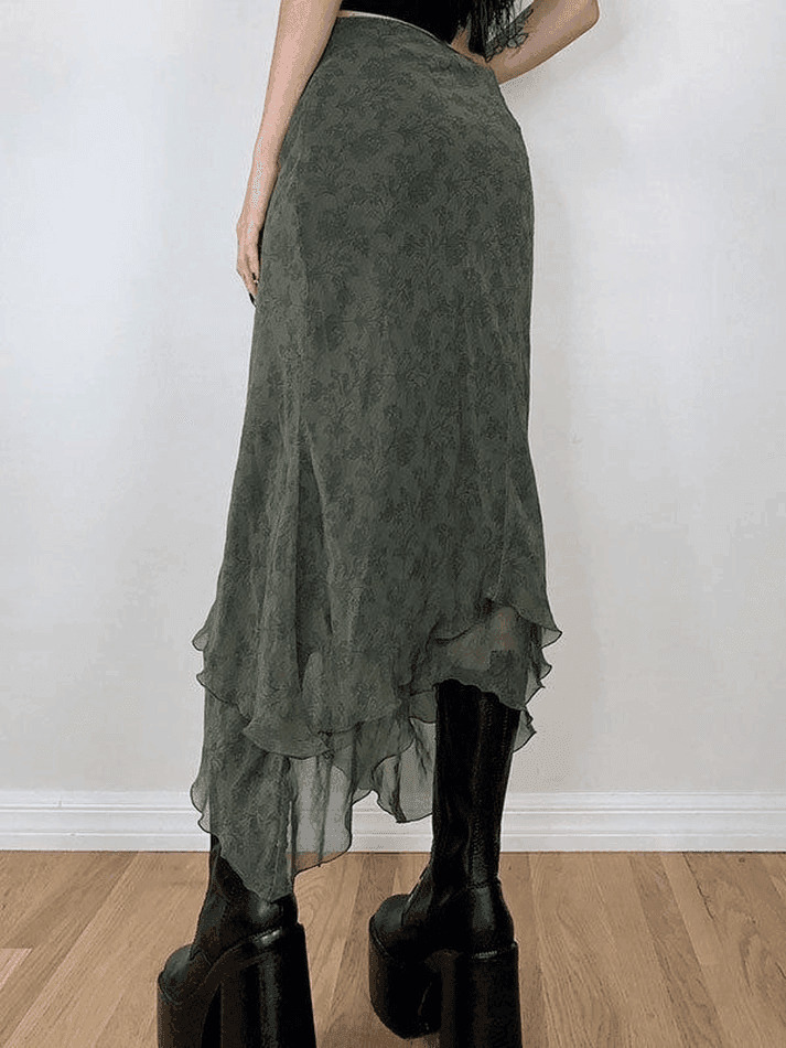 Vintage Irregular Floral Midi Skirt - Y2K Fashion Aesthetic for Women Vintage Irregular Floral Midi Skirt - Y2K Fashion Aesthetic for Women