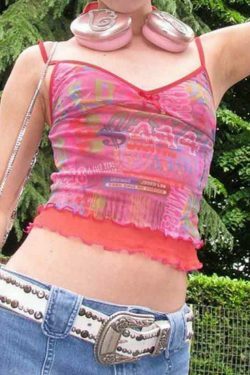 Vintage Irregular Print Fungus Slim Cami Top for Y2K Fashion Enthusiasts