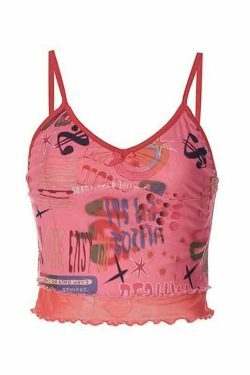 Vintage Irregular Print Fungus Slim Cami Top for Y2K Fashion Enthusiasts