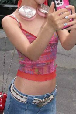 Vintage Irregular Print Fungus Slim Cami Top for Y2K Fashion Enthusiasts