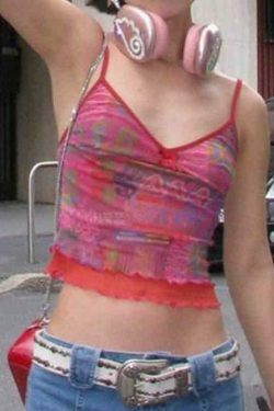 Vintage Irregular Print Fungus Slim Cami Top for Y2K Fashion Enthusiasts