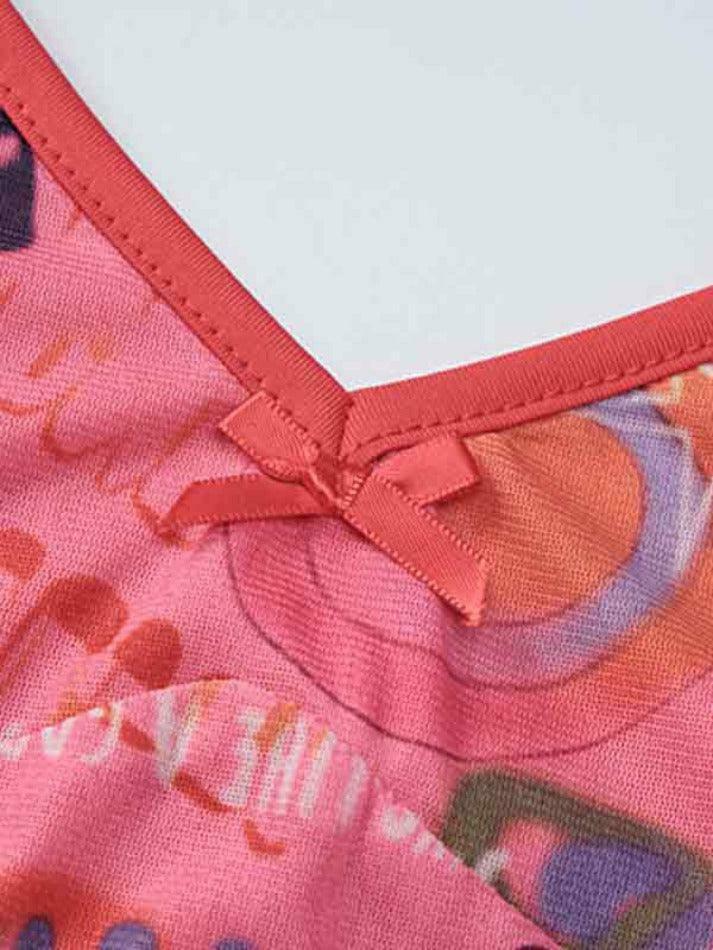 Vintage Irregular Print Fungus Slim Cami Top for Y2K Fashion Enthusiasts