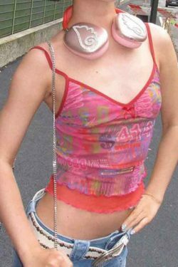 Vintage Irregular Print Fungus Slim Cami Top for Y2K Fashion Enthusiasts