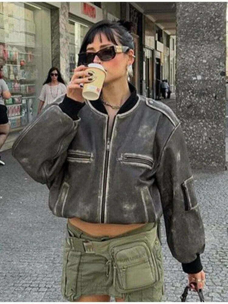 Vintage Isabella Leather Jacket - Y2K Aesthetic Fashion for Women - Coquette Style Grunge Outfits