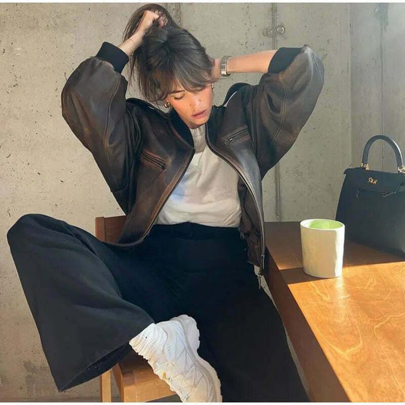 Vintage Isabella Leather Jacket - Y2K Aesthetic Fashion for Women - Coquette Style Grunge Outfits