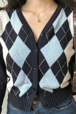 Vintage Knitted Cardigan - Coquette Aesthetic Grunge Style Y2K Fashion Women's Sweater