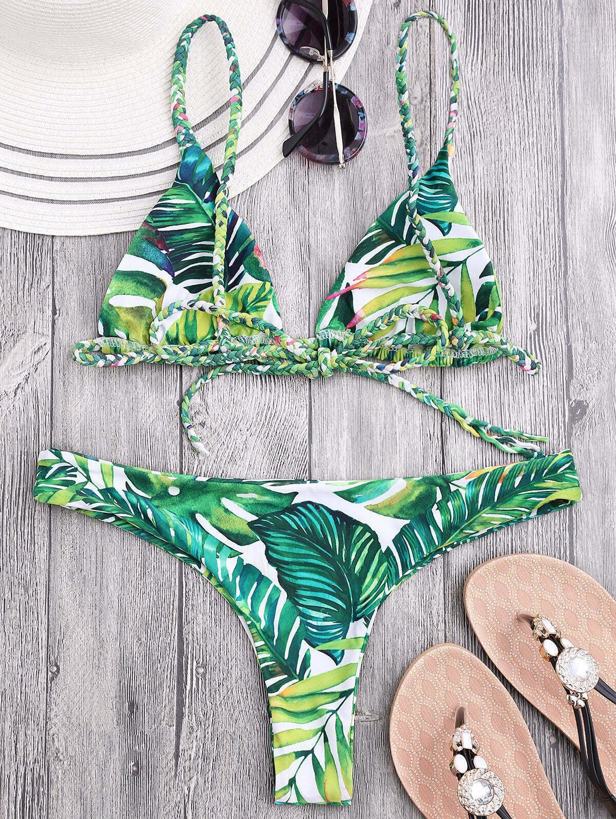 Vintage Lace-Up Bikini Set with Floral Details - Y2K Fashion Swimwear for Women
