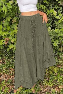 Vintage Lace-Up Midi Skirt: Y2K Fashion with a Coquette Aesthetic Twist