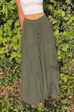 Vintage Lace-Up Midi Skirt: Y2K Fashion with a Coquette Aesthetic Twist