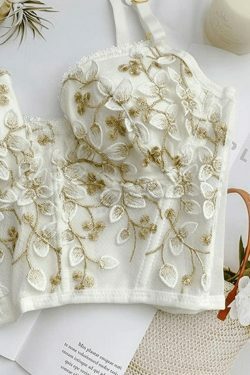 Vintage Lace Embroidery Bustier - Y2K Coquette Grunge Aesthetic Cute Tops Goth