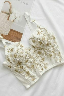 Vintage Lace Embroidery Bustier - Y2K Coquette Grunge Aesthetic Cute Tops Goth