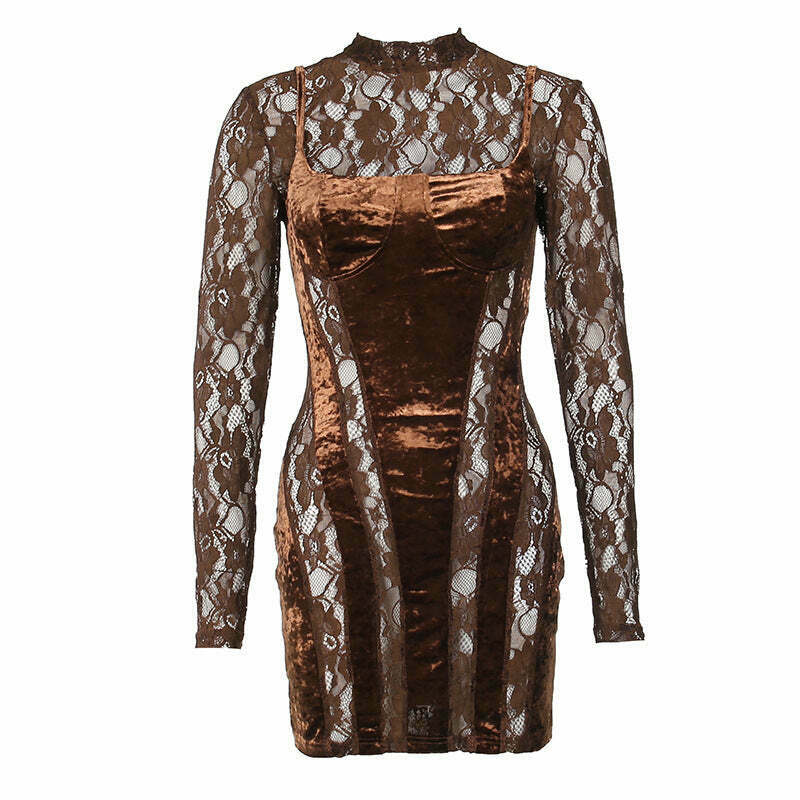 Vintage Lace High-Neck Long-Sleeve Dress - Y2K Fashion Aesthetic, Coquette & Grunge Vibes Vintage Lace High-Neck Long-Sleeve Dress - Y2K Fashion Aesthetic, Coquette & Grunge Vibes