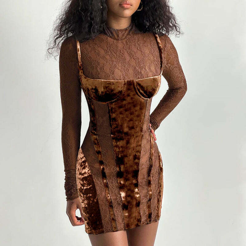 Vintage Lace High-Neck Long-Sleeve Dress - Y2K Fashion Aesthetic, Coquette & Grunge Vibes Vintage Lace High-Neck Long-Sleeve Dress - Y2K Fashion Aesthetic, Coquette & Grunge Vibes