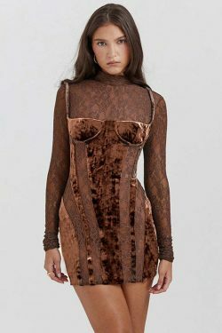 Vintage Lace High-Neck Long-Sleeve Dress - Y2K Fashion Aesthetic, Coquette & Grunge Vibes